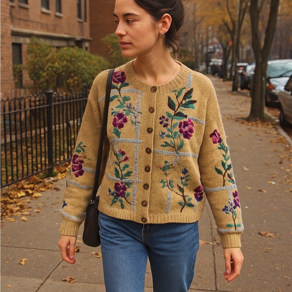 Jantzen Classics Hand-Embroidered Ramie Cotton Cardigan (L) - Picture 1 of 12
